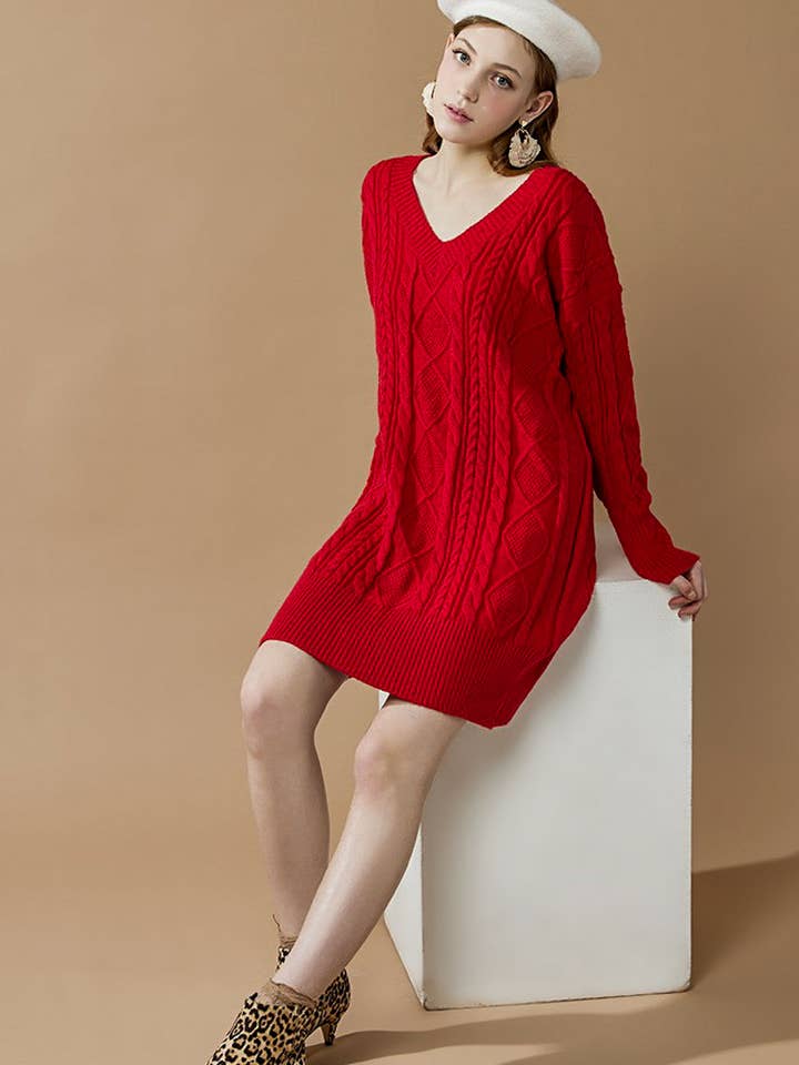 noflik - Wholesale Dress - Women's - IND1023 Cable Knit Dress-12pcs Pack $4.99/unit (71%OFF)14