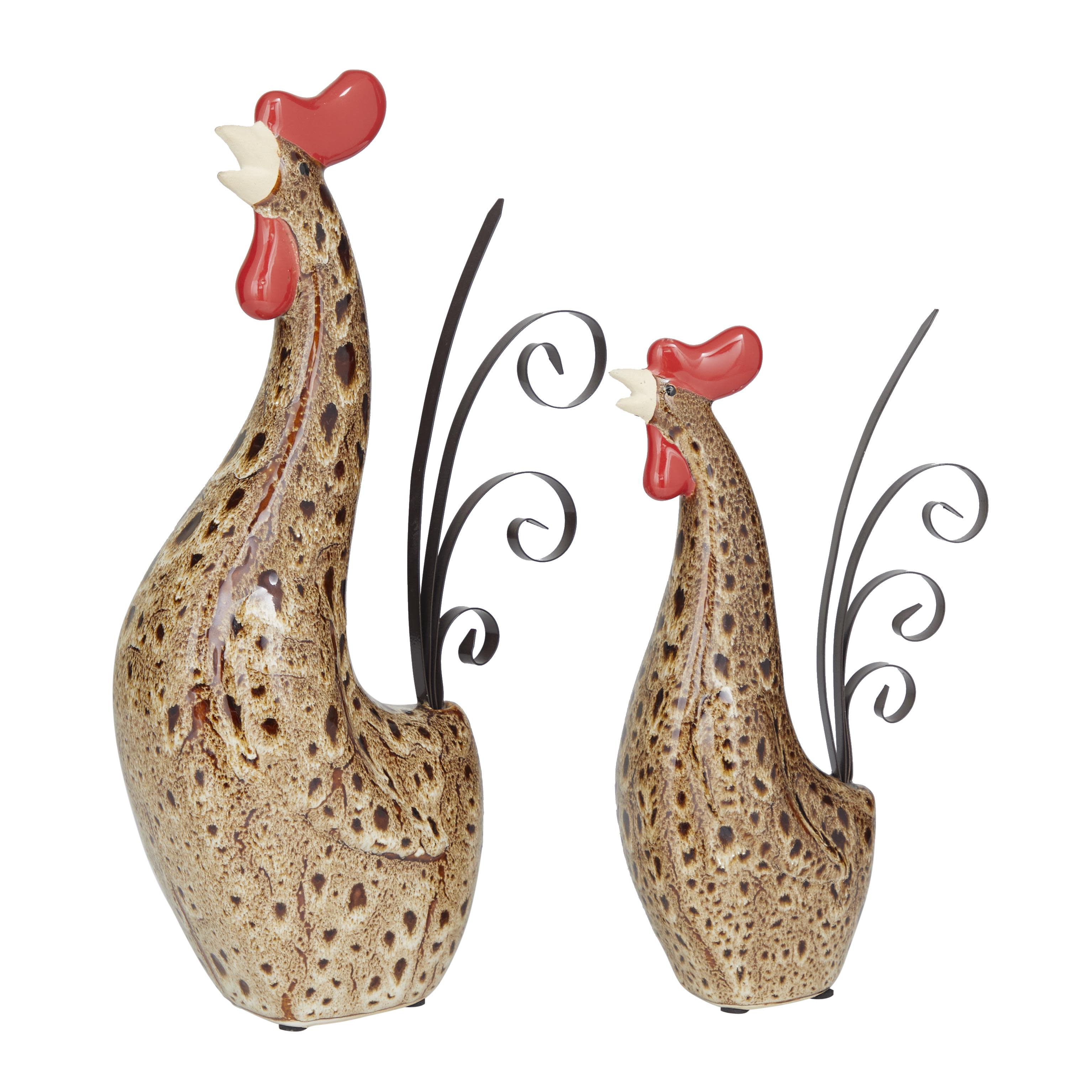 Import Corner - Wholesale Beeldje/beeldhouwwerk - A-40841: KERAMISCHE METALEN HAAN SET VAN 2 13", 10"H4