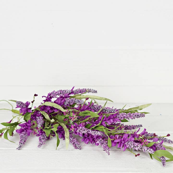 Impressive Enterprises, Inc. - Wholesale Artificial Flowers - 35613-28inL Teardrop-Purple Cluster Flowers with Heather
