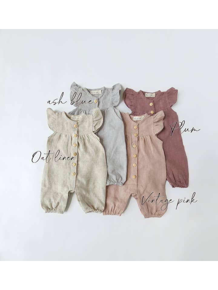OLIVE & CRADLE - Wholesale Jumpsuit - Baby - Baby girl Linen button bubble Jumper | Jennifer Romper II