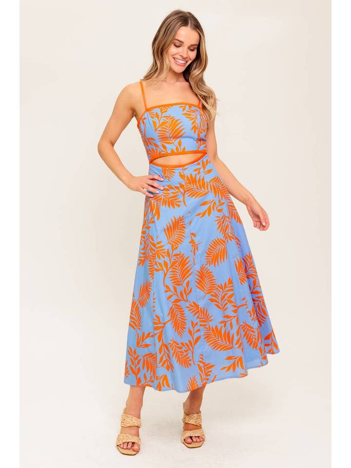 BLUE ORANGE A printed woven midi dress - ID22446 for wholesale on Faire