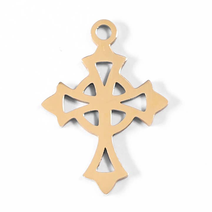 18K Gold PVD Stainless Steel Celtic Cross Charm for wholesale by WJW