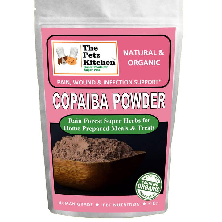 Natura Petz Organics – Suplemento de animal de estimação - Gato e cão por atacado – Copaiba em pó - Apoio à Dor, Feridas e Infeção* Petz Kitchen™ para Cães e Gatos