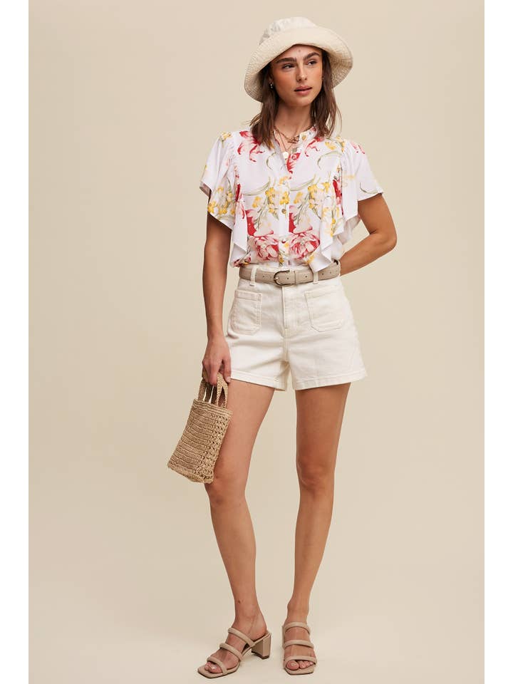 Listicle - Wholesale Blouse - Women's - Floral Flutter Sleeve Blouse21