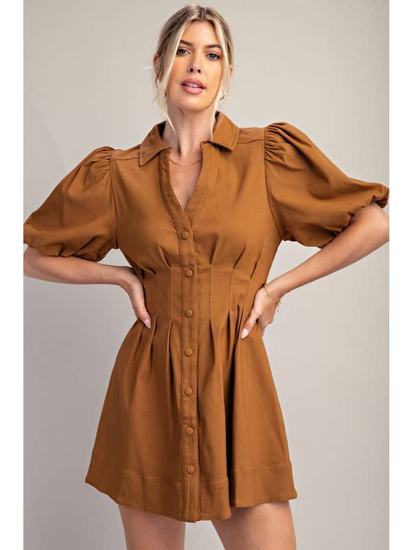Glam - Wholesale Dress - Women's - Doing My Best Balloon Sleeve With Shirt Dress