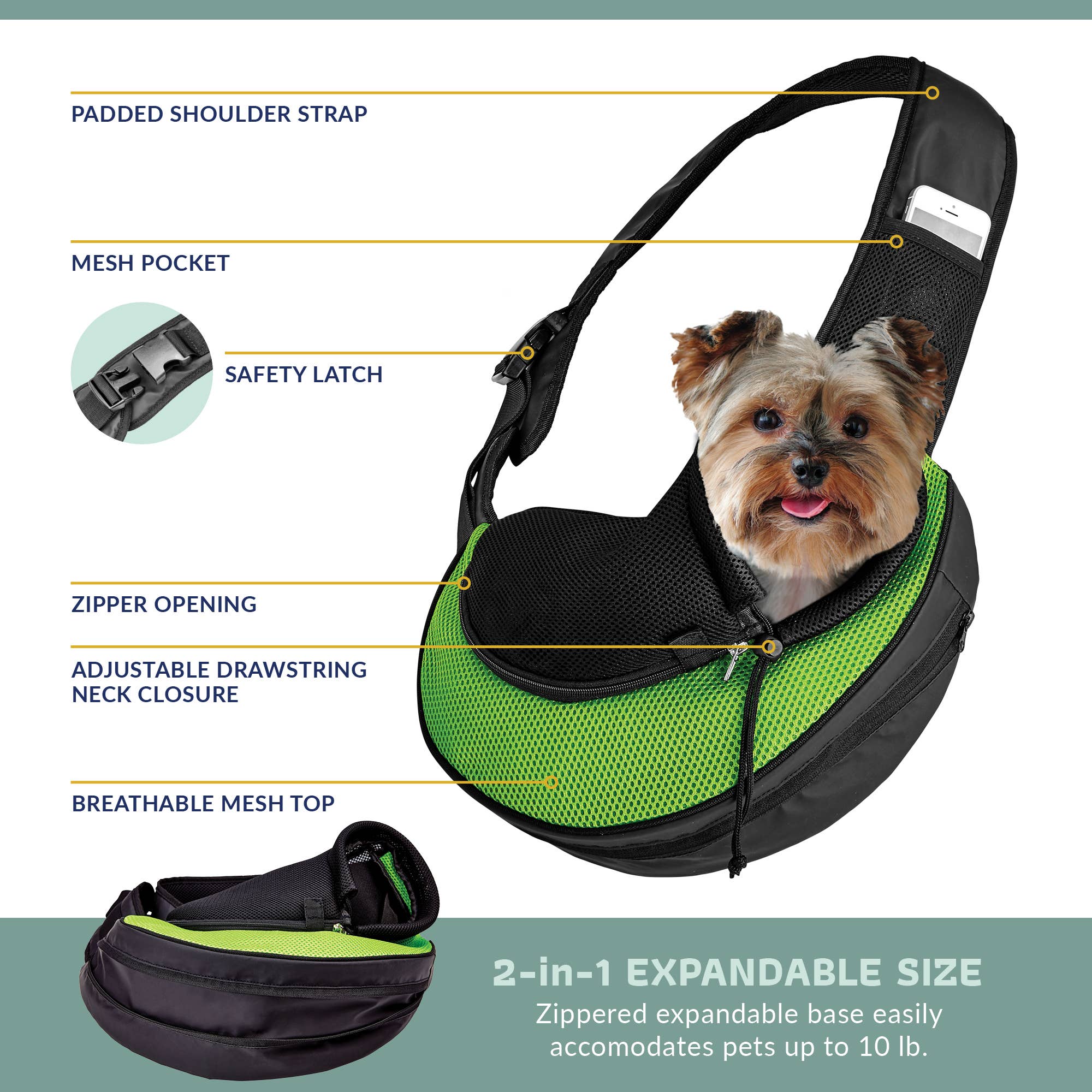 Katziela - Wholesale Pet Carrier - Cat/Dog - Pet Carrier Expandable Sling For Small Dogs And Cats Green3