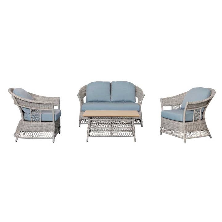 Light Blue Shell 4-Piece Wicker Sofa Set for wholesale on Faire1