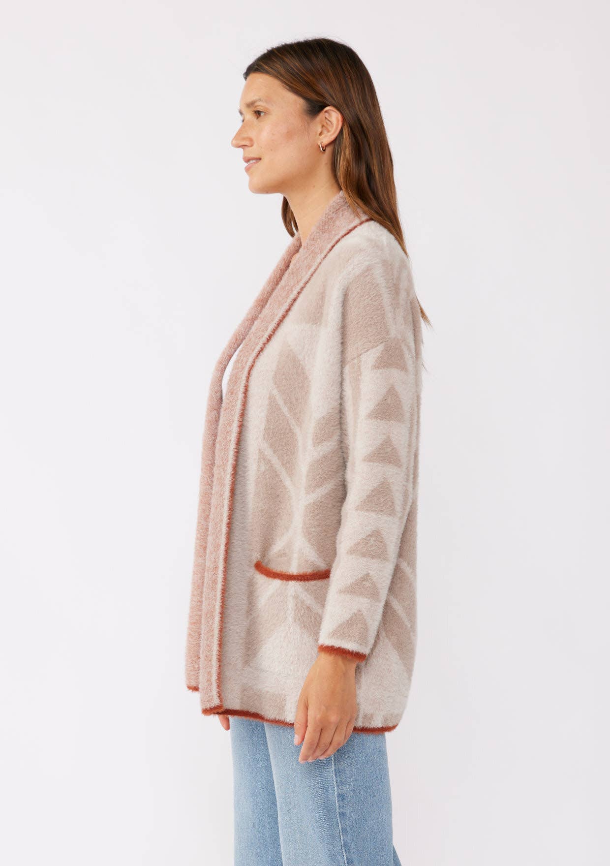 Oatmeal Natural Tribal Shawl Collar Cardigan for wholesale on Faire1