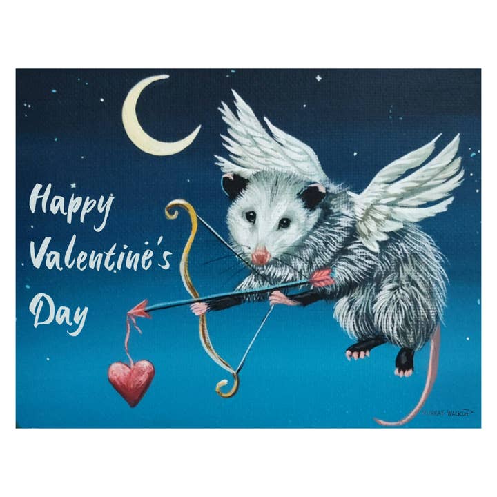 Opossum Cupid Valentine's Day Card for wholesale by Forever Caroline LLC