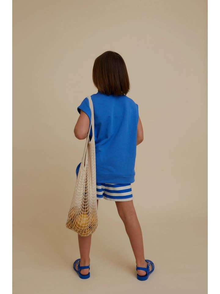 Blauw MINISHORT MET STREPEN VAN BIOLOGISCH KATOEN voor groothandel op Faire3