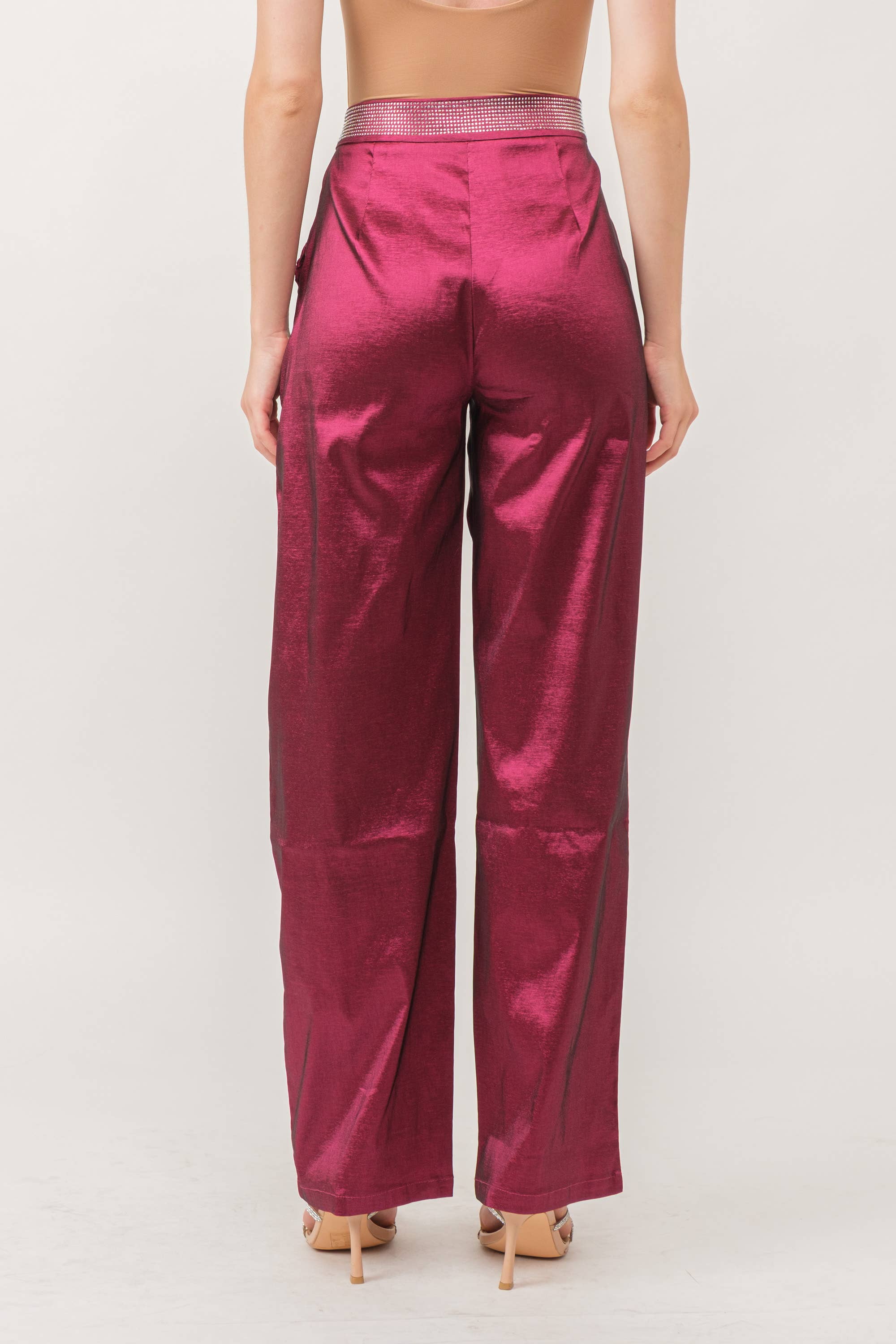 KIWI – Calças - Mulher por atacado – Calças Cargo Metálicas com Strass IP28906