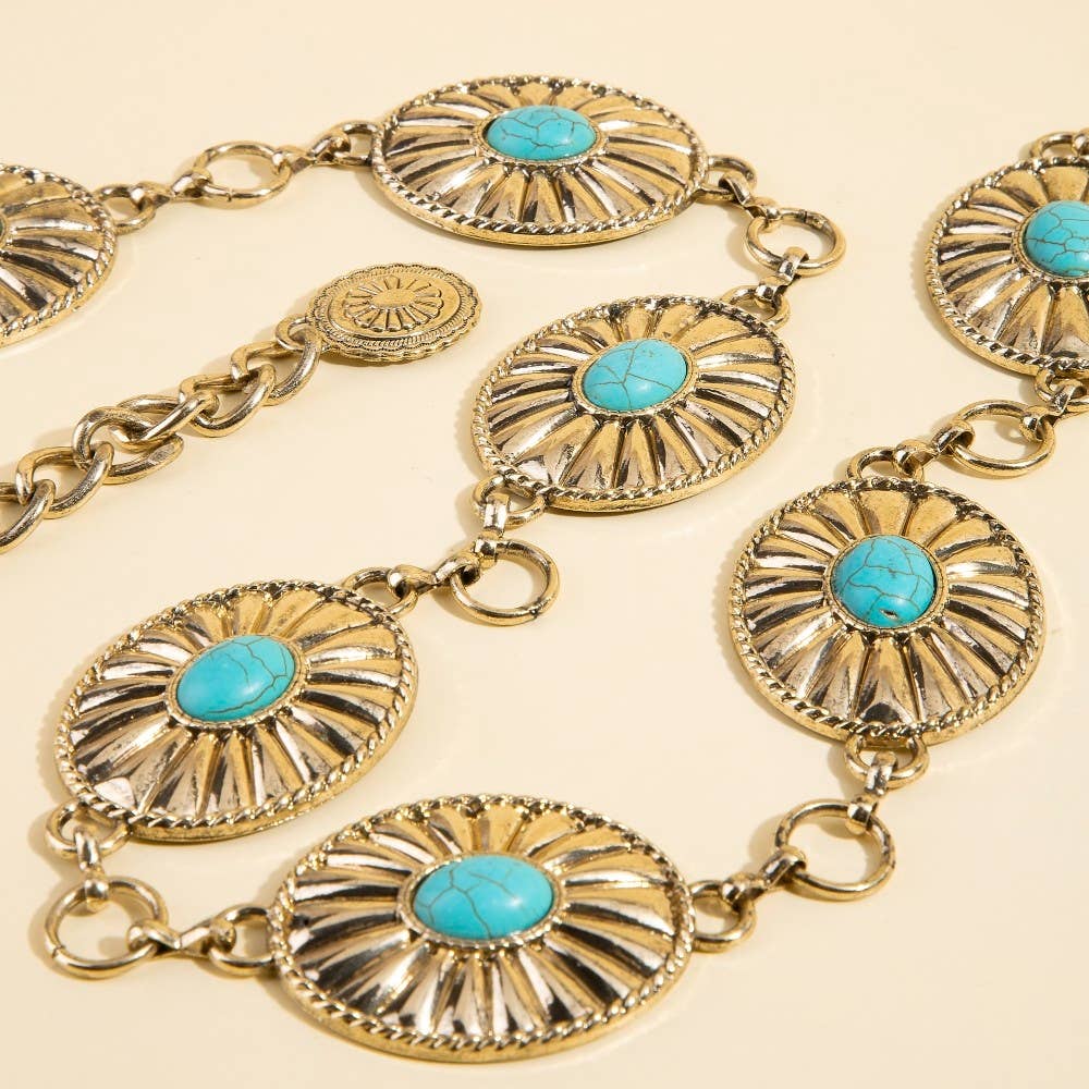 Anarchy Street – wholesale Belt – Women's – Metallic Western Concho Disc Hoop Chain Belt1