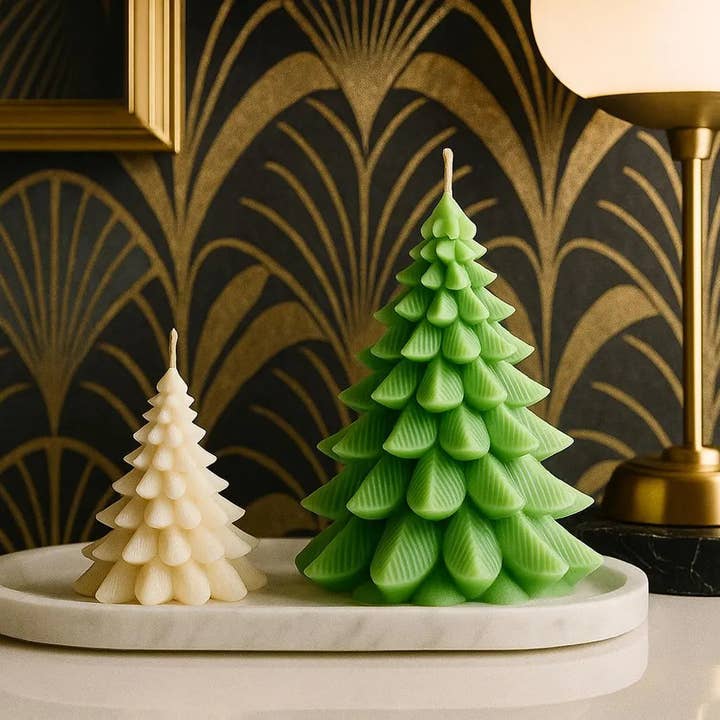 Ensemble de bougies en forme de sapin de Noël en cire de soja coulée à la main – Décoration naturelle pour les fêtes, cadeau écologique pour la vente par Votive