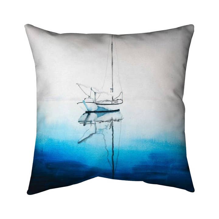 Boot Schlafzimmer Blaues Kissen - Weißes Boot auf tiefblauem Wasser für den Großhandel von BEGIN HOME DECOR