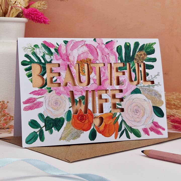 Hermosa tarjeta de corte de papel de esposa para venta al por mayor de Miss Bespoke Papercuts