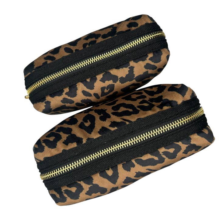 Sixton London - Wholesale Makeup/Cosmetic Bag - Leopard print makeup bag & Gold Palm Tree pin