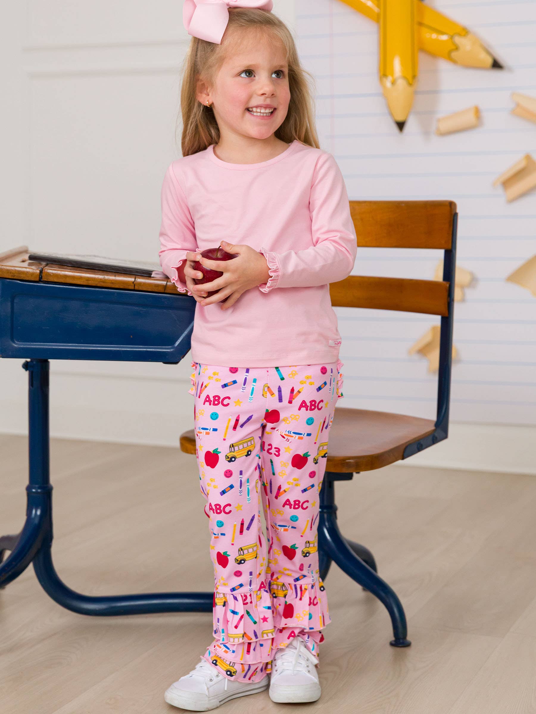 Baby Girls Pink School House Ruffle Flare Pants for wholesale on Faire11