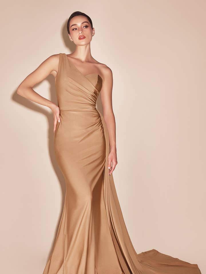 Ladivine by Cinderella Divine - Wholesale Gown - Women's - ONE SHOULDER STRETCH SATIN GOWN