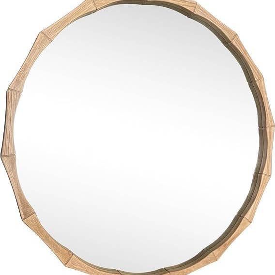 Bamboo Effect Wood Round Wall Mirror 80Cm for wholesale by DEENZ