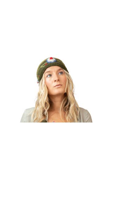 Earth Divas - Wholesale Fashion Headband - Women's - Wool Knit Headband with Ear Flap and Embroidered Flowers0