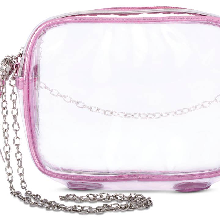 PINK METALLIC CLEAR CROSSBODY for wholesale by Iscream