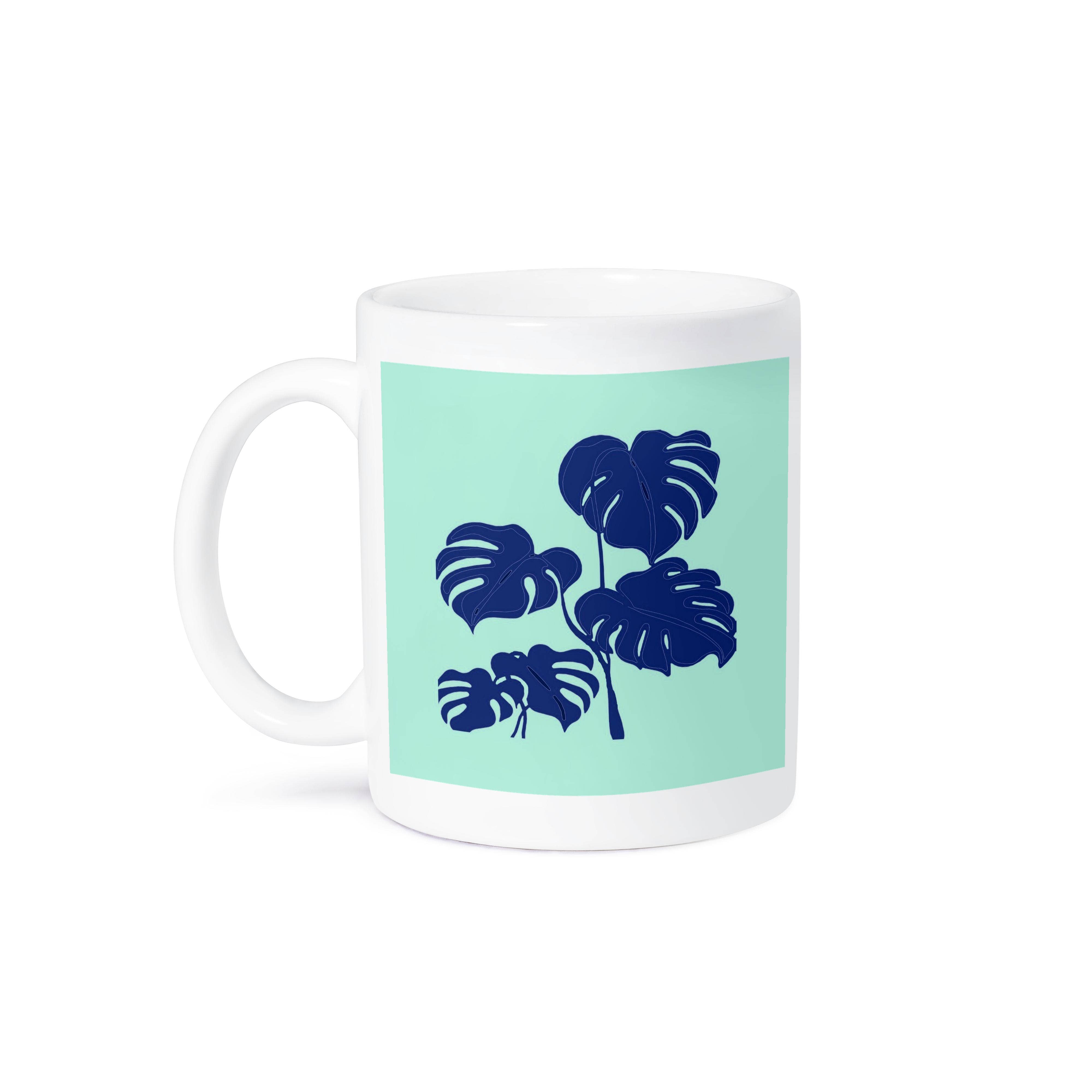 3dRose - Wholesale Coffee Mug - 3dRose, Blue Monstera Swiss Cheese Plant Cut Out Style on Blue, Mug8
