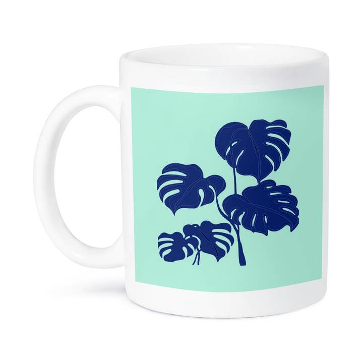 3dRose - Wholesale Coffee Mug - 3dRose, Blue Monstera Swiss Cheese Plant Cut Out Style on Blue, Mug8