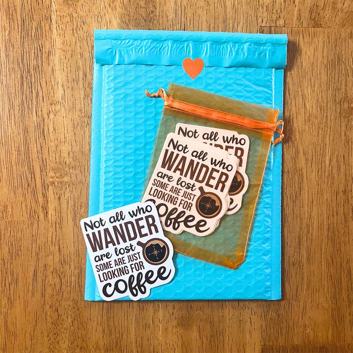 Little Traveling Llama - Wholesale Sticker - Not All Who Wander Are Lost, Some Are Just Looking For Coffee2