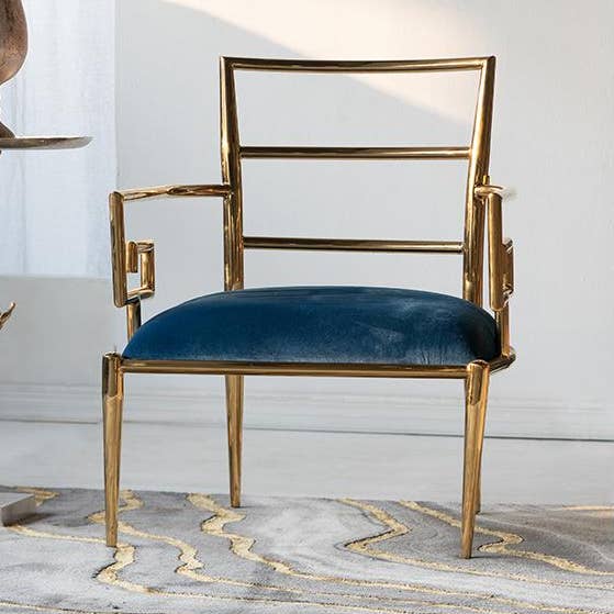 26.5x29.5x33.5" Stainless Steel Accent Chair - Blue/Gold for wholesale by A&B Home Group Inc.