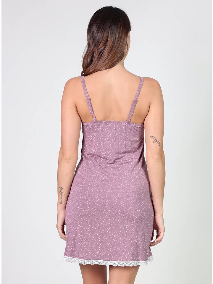 Ohma Barcelona – Großhandel Stillkleid – Schwangerschafts- & Stillmode – Stillnachthemd mit Tupfen und Spitze4