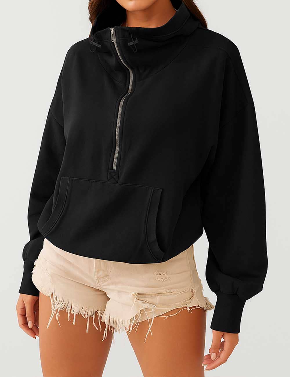 Sweetkama – wholesale Hoodie - Dam – Damtröja med dragkedja, krage, ficka och långa ärmar.0