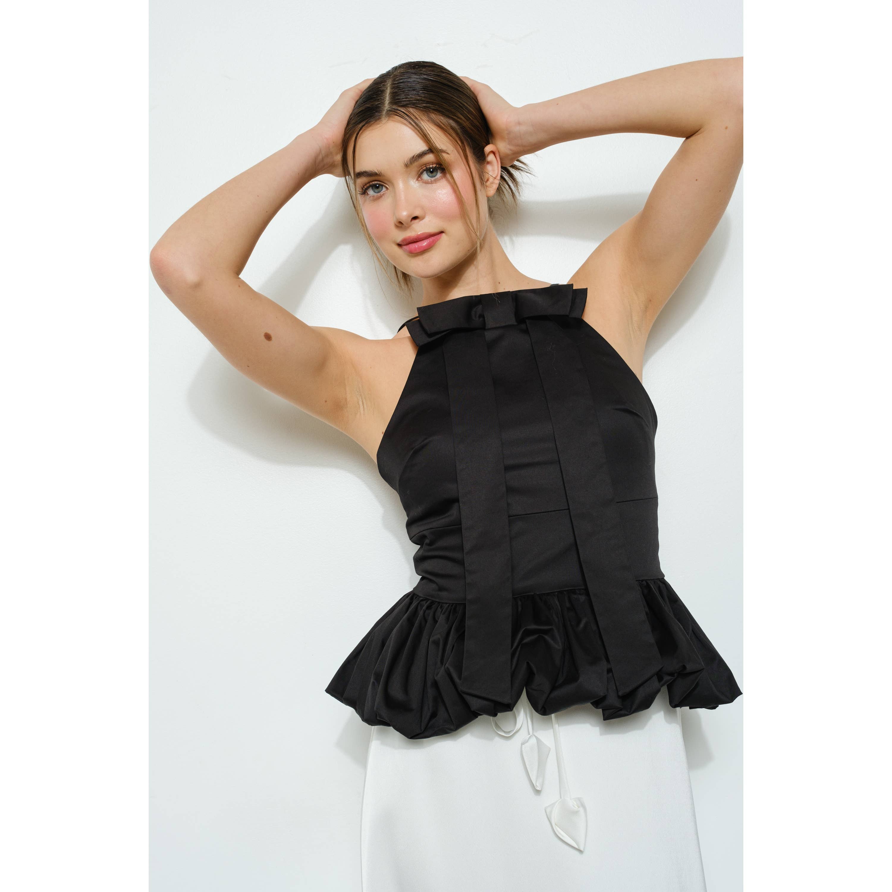 INA – Engroshandel Bluse - Dame – Ærmeløs top med sløjfedetalje foran og boblekant21