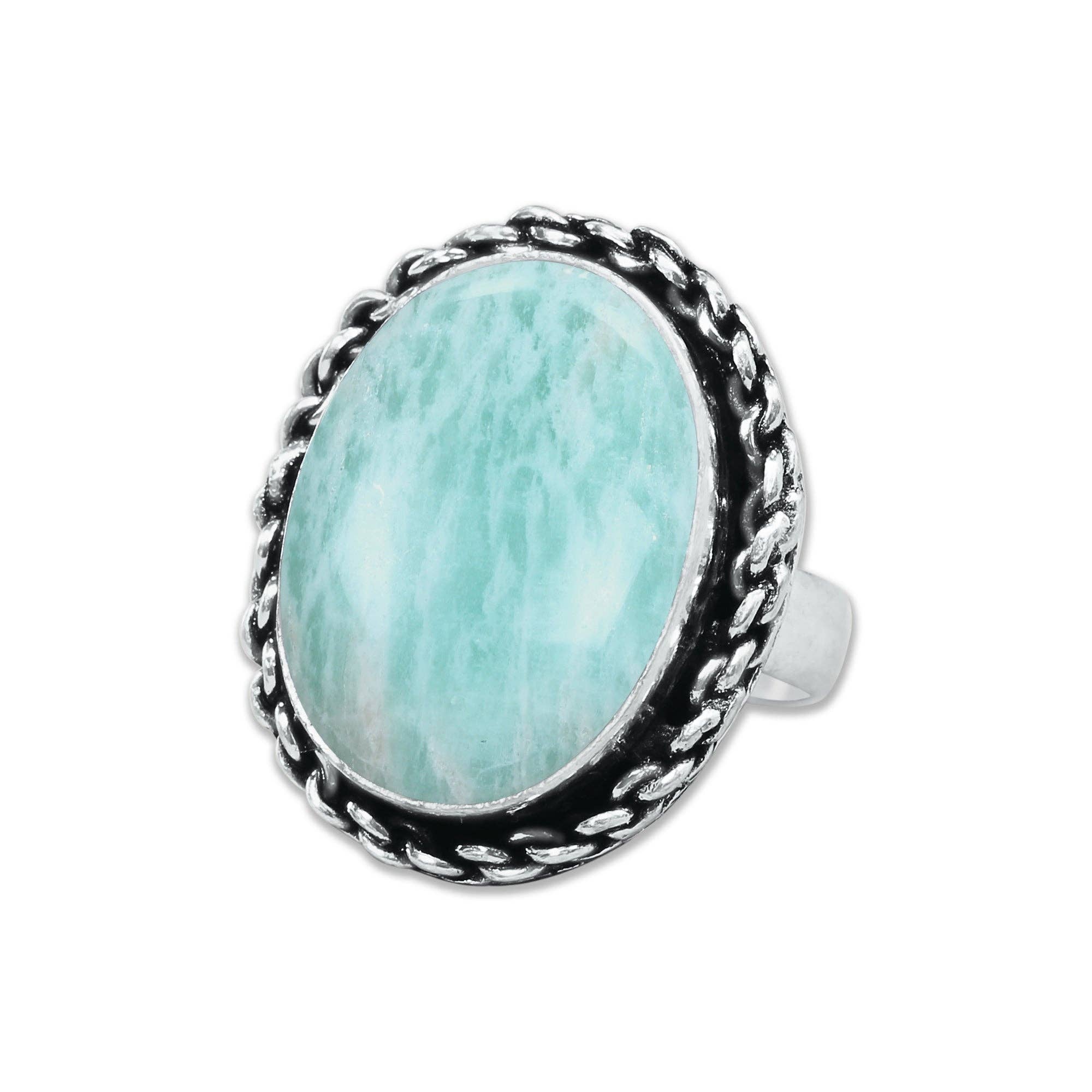 Handmade Jewels - Wholesale Cocktail/Statement Ring - Amazonite Rings – Handmade, Silver-Plated, Assorted Boho Designs (US Sizes 6–10)10