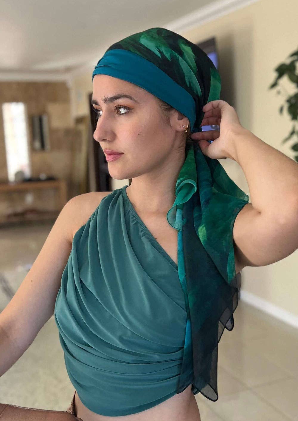 LuxCare Clothing - Wholesale Head Scarf - Women's - Fine Art Headscarf ~Peacock7