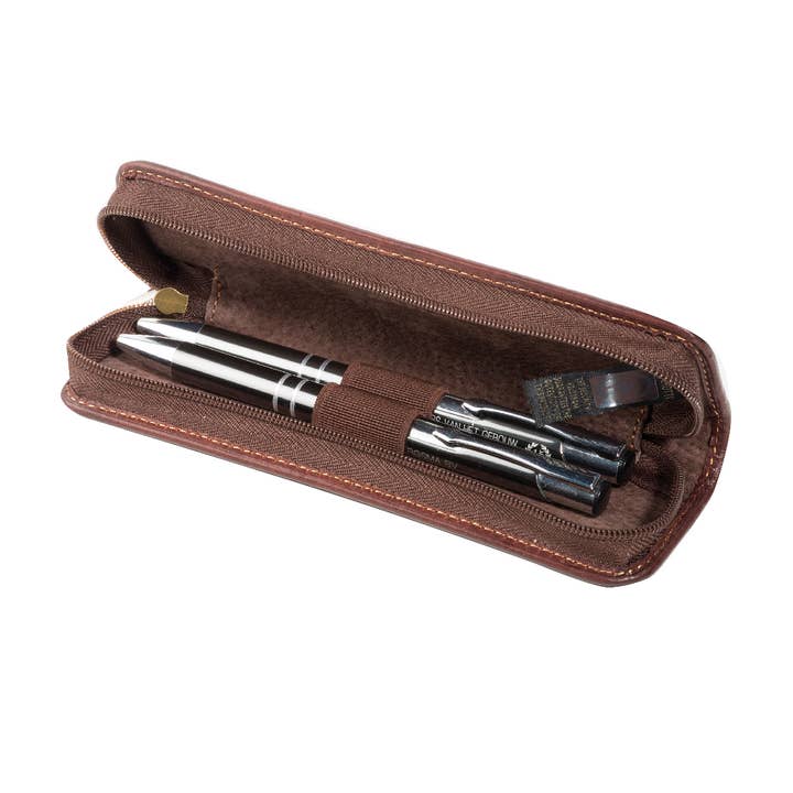 Læder penalhus til 2 lynlås penne for engroshandel hos Tony Perotti