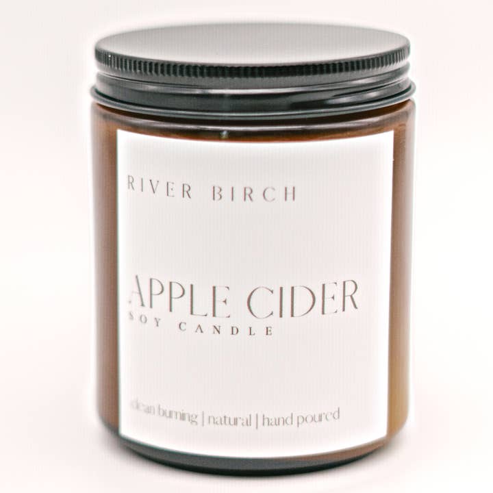 Sidra de manzana de 8.5 oz, tarro ámbar, vela de soja para venta al por mayor de River Birch Candles