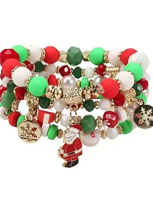 ( D221 ) CHRISTMAS THEME 4 STRETCH BRACELET SET - SANTA for wholesale by Jewelry Max