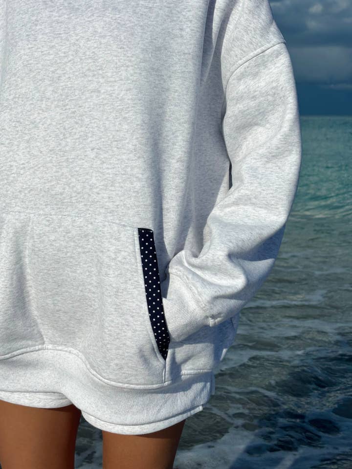 Sunkissed Coconut - Wholesale Hoodie - Women's - Pearl Grey Navy Blue Polka Dot Hoodie6