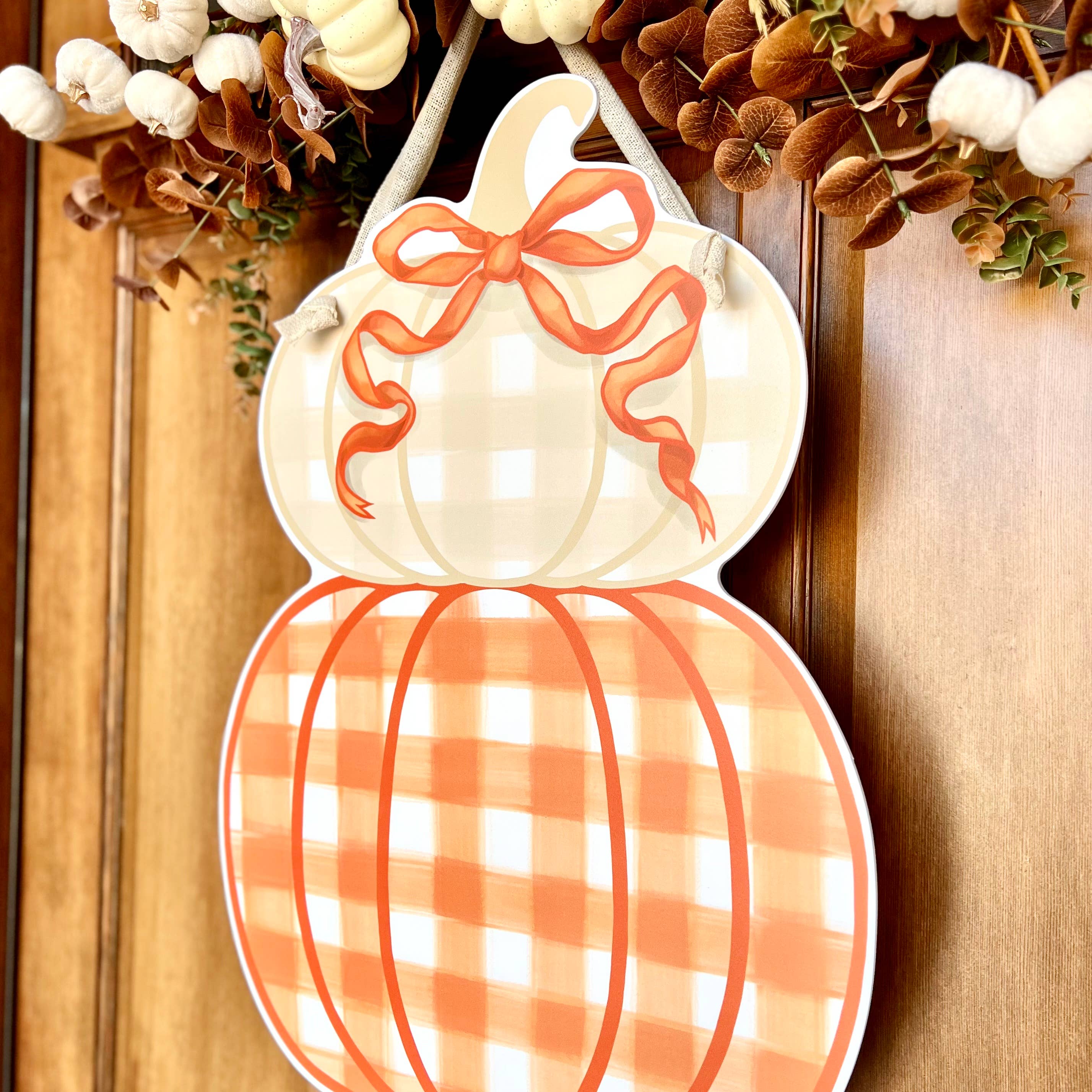 Songbird Grove Collection - Wholesale Door Hanger - Orange Stacked Pumpkin Duo Door Hanger6