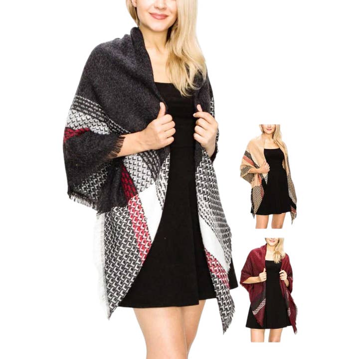 Pretty Plaid Large Square Shawl Scarf for wholesale by LA Jewelry Plaza