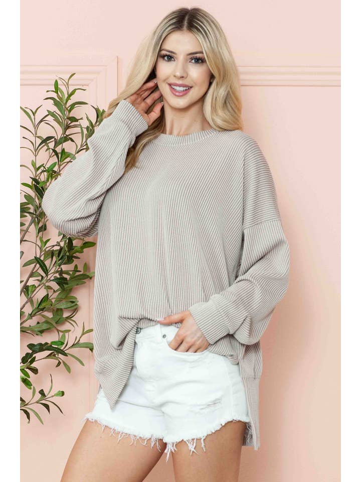 Burgundy Apparel - Vente Sweat-shirt – femme - SWEAT-SHIRT OVERSIZE CÔTELÉ ONDULÉ AVEC FENTE LATÉRALE31