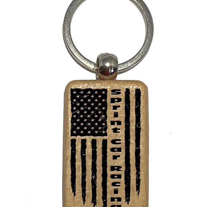 DK LaserWorx - Wholesale Keychain - Unisex - Wood Laser Engraved Keyring Featuring a Sprint Car Dirt Track Design