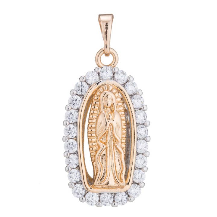 Holy Mary Gold Filled Pendant Mother Mary Vintage Lady Guadalupe Design Pendant Cubic Zircon Pendant Religious Jewelry for Necklace H-184 I-128 for wholesale by Aim Eternal