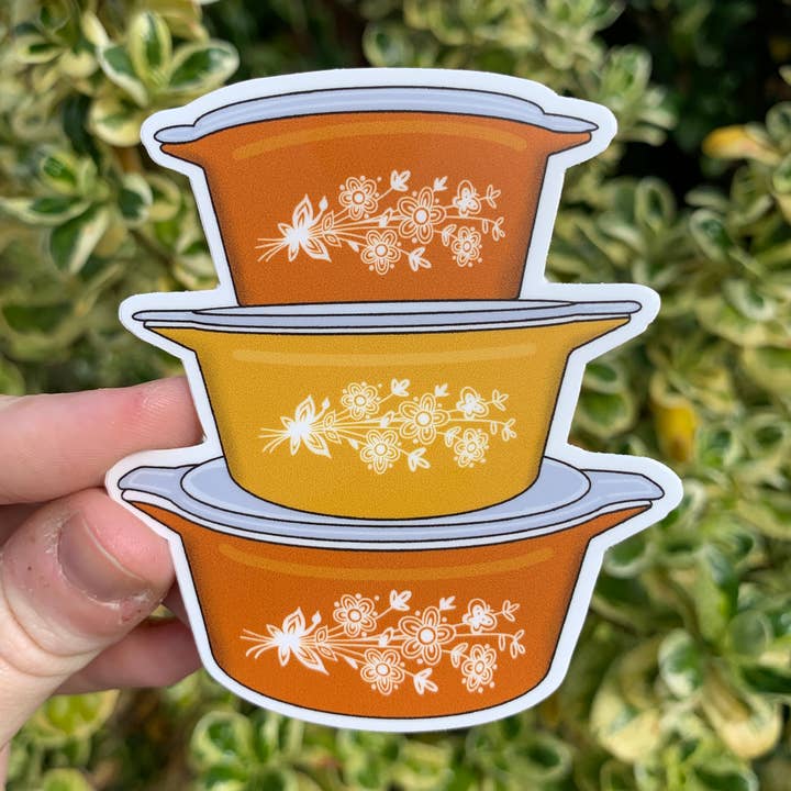 Vintage Gold Butterfly Pyrex Casserole Dish Sticker/Magnet for wholesale by Extremely Retro