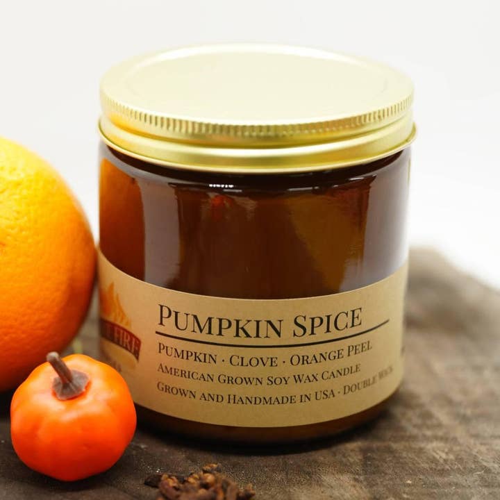 VIAI Beauty - Wholesale Jar/Filled Candle - Pumpkin Spice Soy Wax Candle | 16 oz Double Wick Amber Apothecary Jar0
