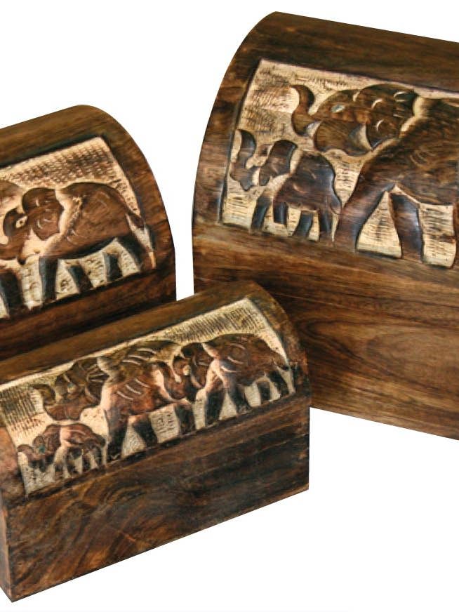 Ensemble de 3 emboîtables à dessus rond en bois de manguier - Elephant Family pour la vente par Jafsons International