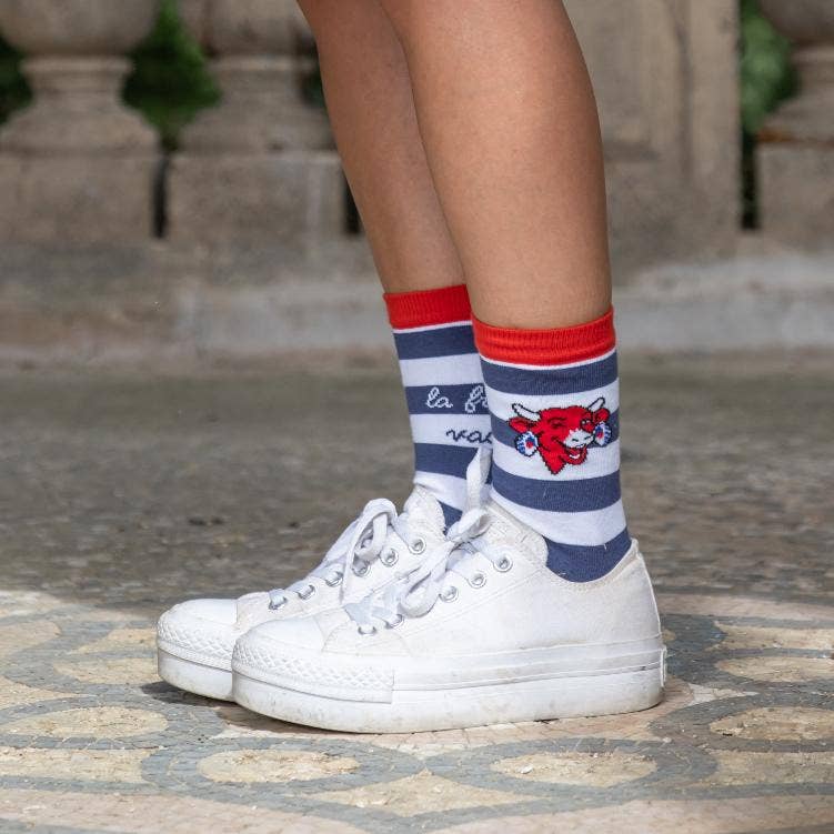 Den franske ko La French Vache blå sokker for engroshandel på Faire5