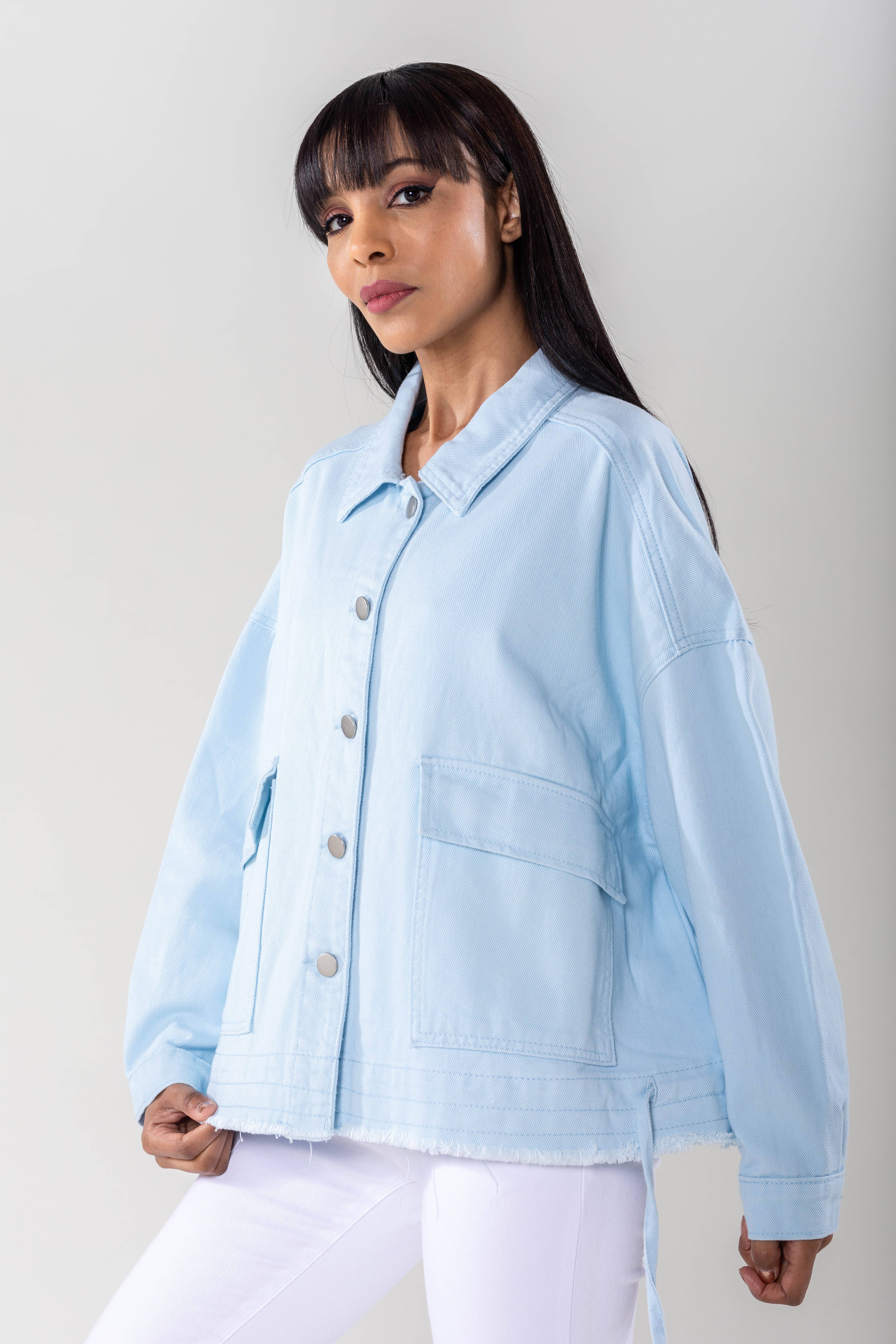 Nina Carter – Casaco de ganga - Mulher por atacado – Casaco de ganga oversized Nina Carter bolsos grandes S56220