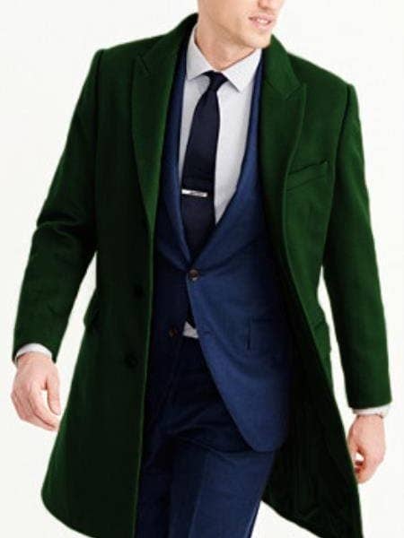 Mens Carcoat - Hunter Green Three Quarter Peak Lapel Topcoat for wholesale by Alberto Nardoni