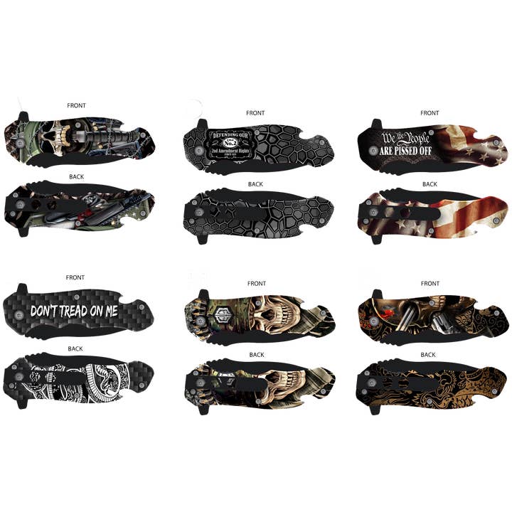 Novelty Brands - Wholesale Pocket Knife/Holder - Tac Gear Bottle Opener Printed Knife Assortment - 6/Display1